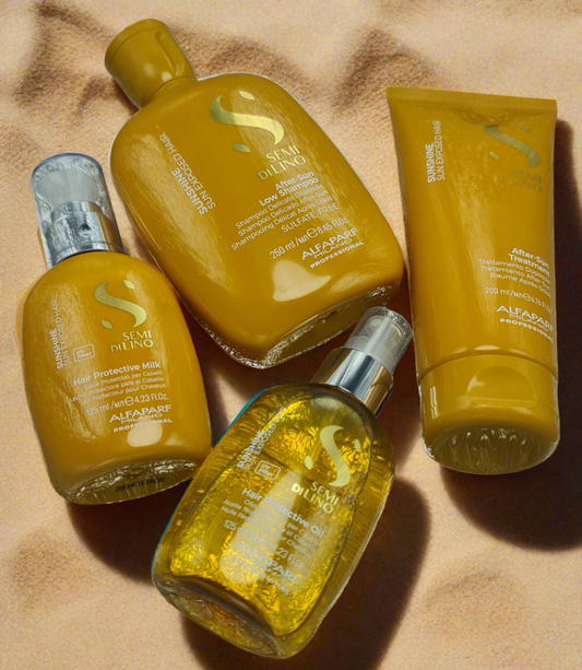 منتجات الحماية قبل وبعد السباحة (Leave-in Milk + زيت الحماية + After-Sun Treatment + شامبو After-Sun)